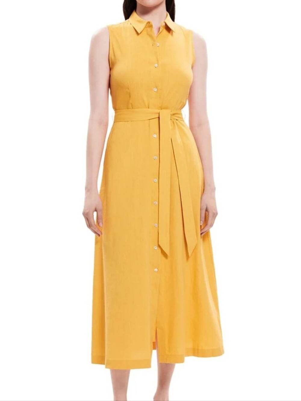 $425 Theory Women's Volume Linen Blend Short Dress Yellow Size 2